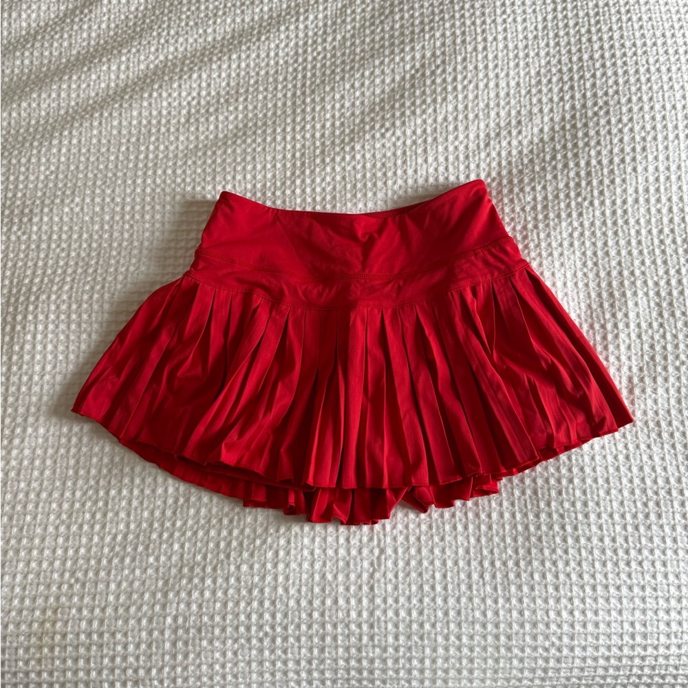 Candy Red Gold Hinge Pleated Tennis Skirt